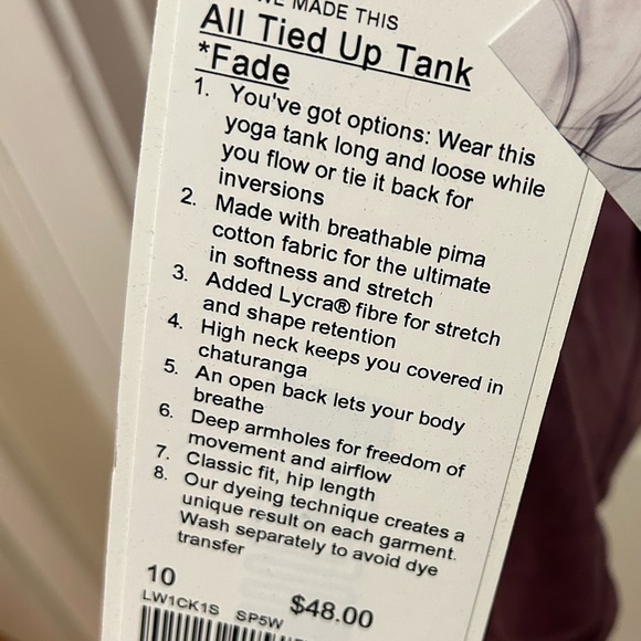 Lululemon All Tied Up tank. Size 10. New with tags. - Picture 3 of 6